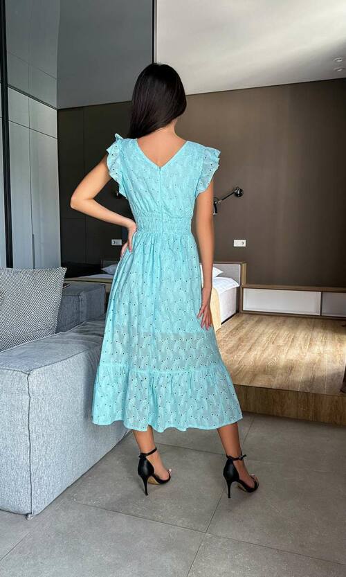 Летнее Платье Батист Вышивка 23037 Голубой