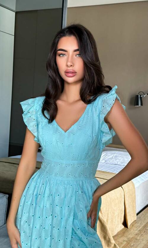 Летнее Платье Батист Вышивка 23037 Голубой