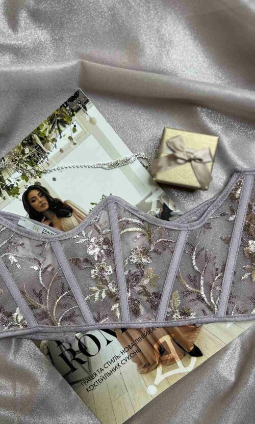 Корсет Вышивка Пайетка Шнуровка 24010 Лавандовый