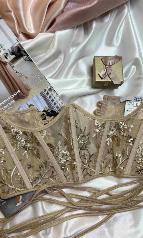 Корсет Вышивка Поетка Шнуровка 24010 Бежевый