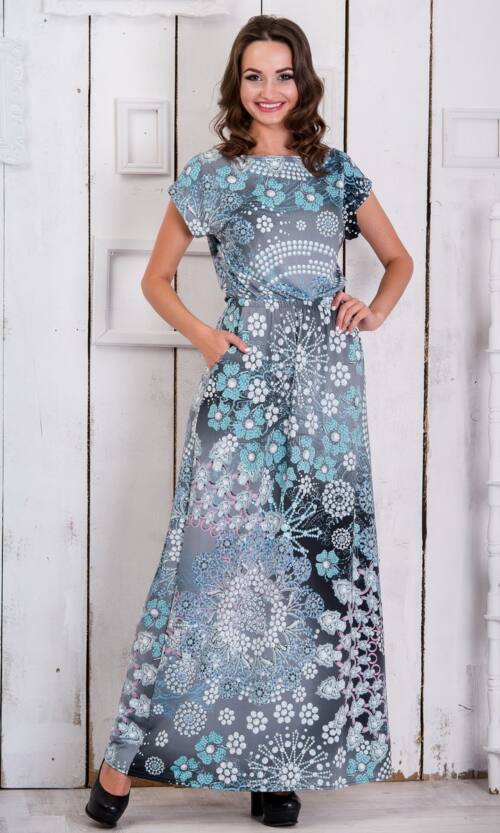 Літня Сукня Максі Принт 4217 Бірюза