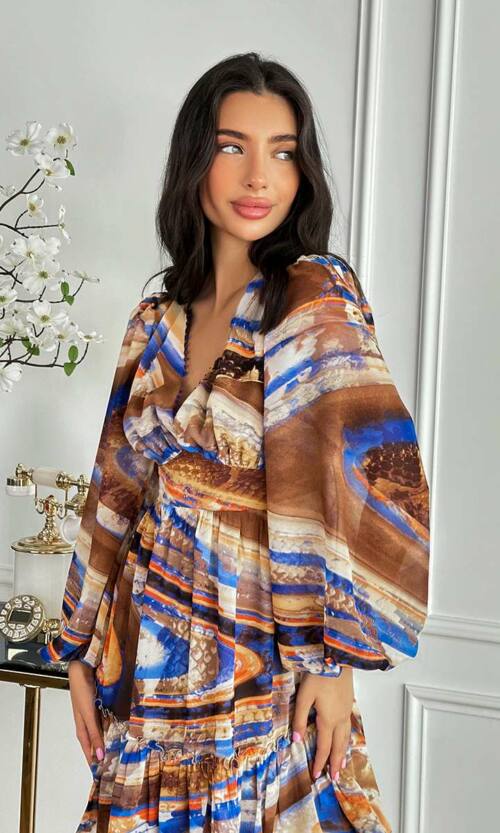 Романтична Шифонова Сукня Принт 24027 Бежева