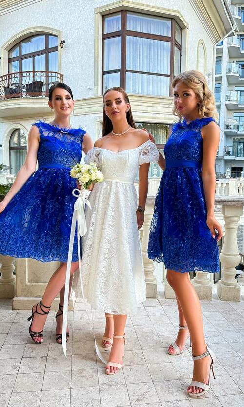 Коктейльна Сукня Атлас Вишивка 20019 Електрик