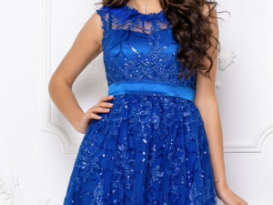 Коктейльна Сукня Атлас Вишивка 20019 Електрик