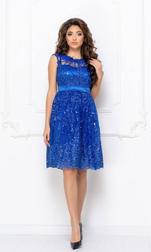 Коктейльна Сукня Атлас Вишивка 20019 Електрик