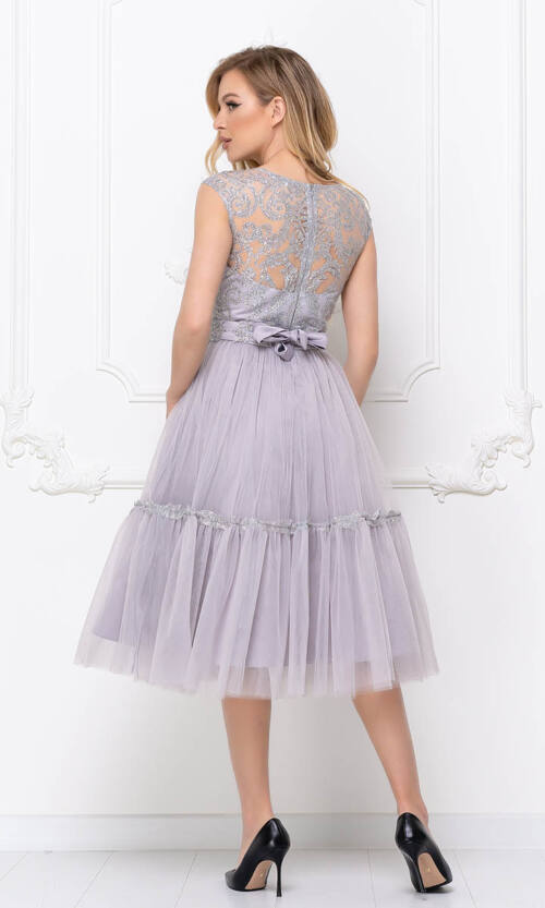 Коктейльна Сукня Атлас Гліттер 20065 Сіра