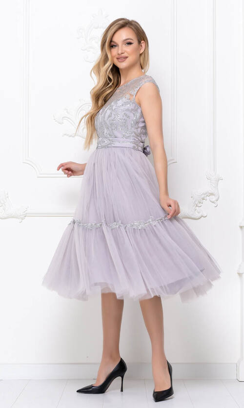 Коктейльна Сукня Атлас Гліттер 20065 Сіра