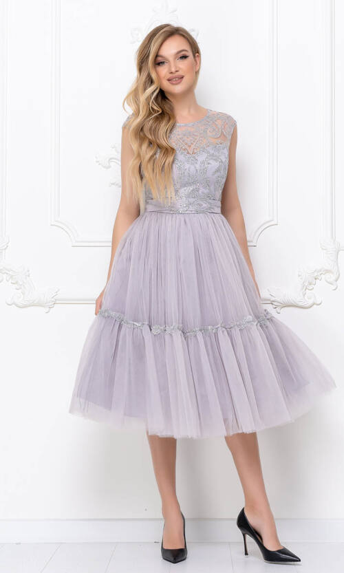 Коктейльна Сукня Атлас Гліттер 20065 Сіра