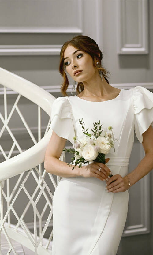 Коктейльна Стильна Сукня Міді 23005 Молочна