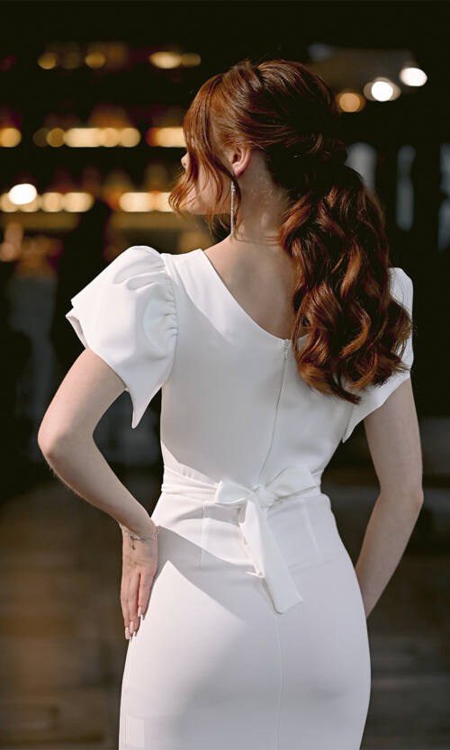 Коктейльна Стильна Сукня Міді 23005 Молочна