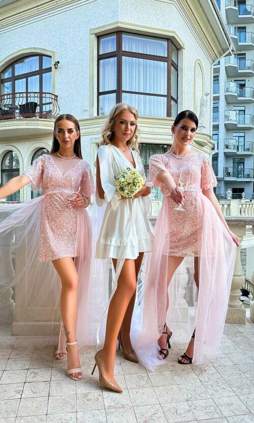 Коктейльна Сукня Знімна Спідниця 21033 Рожева