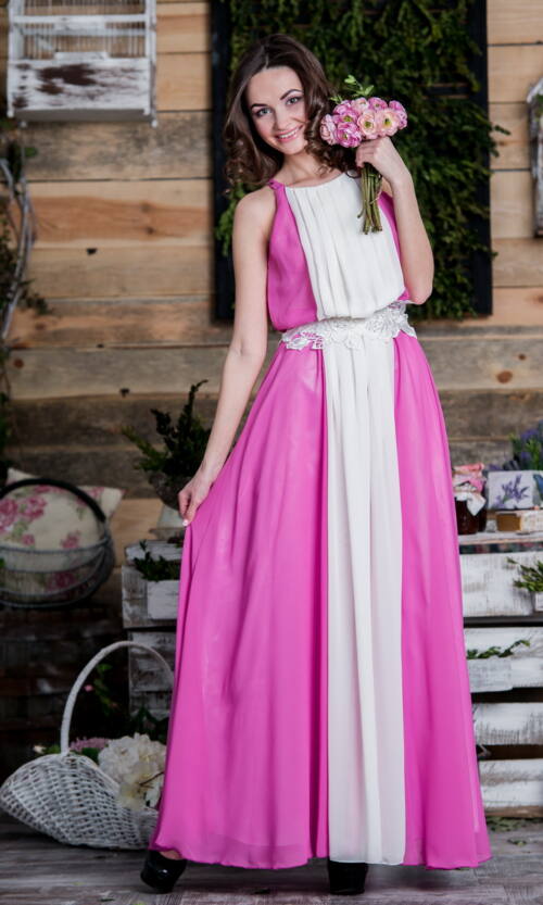 Літня Сукня Шифон Атлас 5066 Рожева