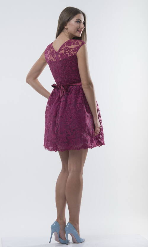Коктейльна Сукня Гіпюр Стрази 7186 Марсала