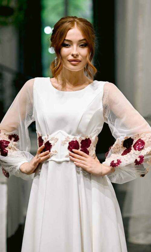 Коктейльна Сукня Корсет Вишивка 23041 Молочна