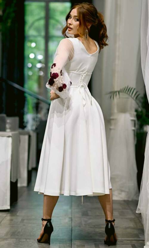 Коктейльна Сукня Корсет Вишивка 23041 Молочна