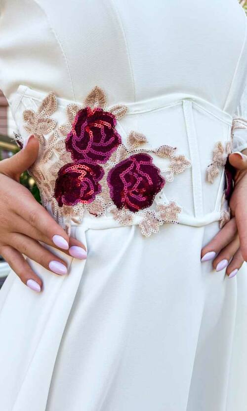 Коктейльна Сукня Корсет Вишивка 23041 Молочна