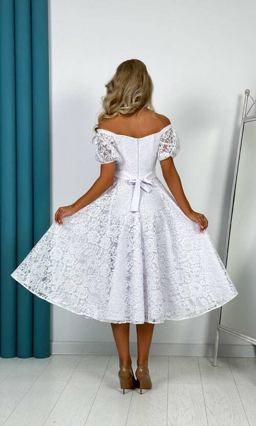 Вечірня Сукня Корсетна Гіпюрова 24046 Біла