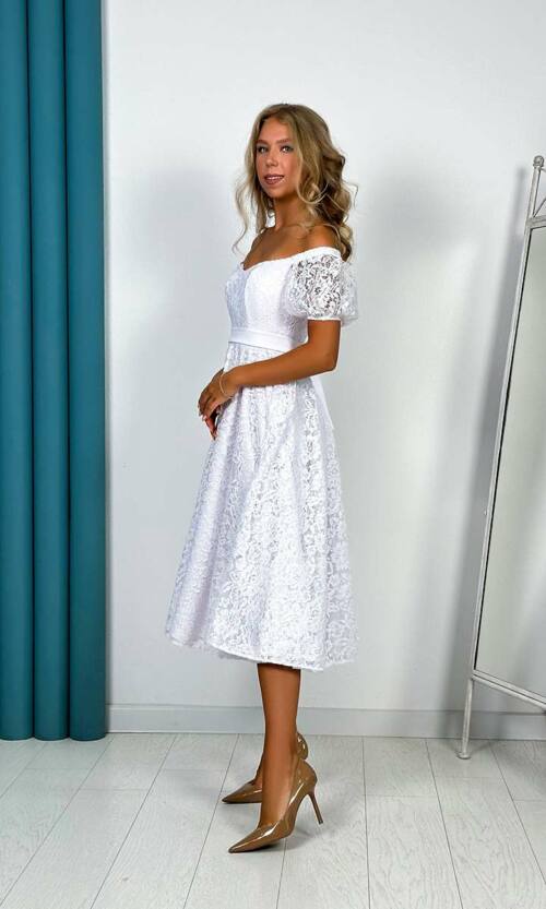 Вечірня Сукня Корсетна Гіпюрова 24046 Біла