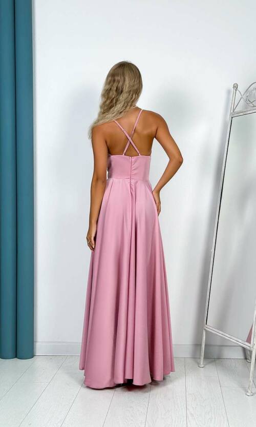 Вечірня Сукня Бретелі Атлас 24047 Рожева