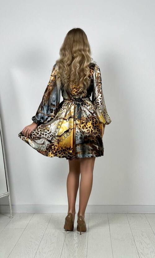 Атласна Коктейльна Сукня Міні 24021 Сіра