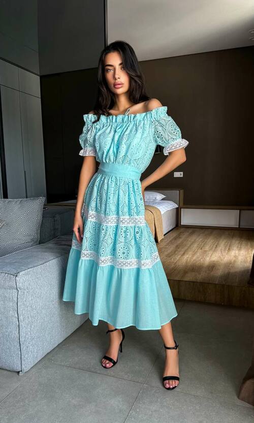 Літня Сукня Прошва Бавовна 22030 Блакитна