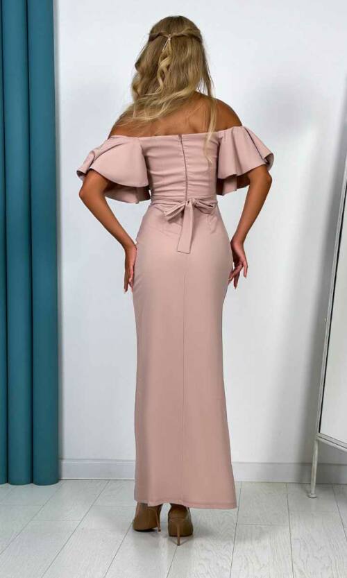 Вечірня Сукня Корсет Волан 24048 Бежева