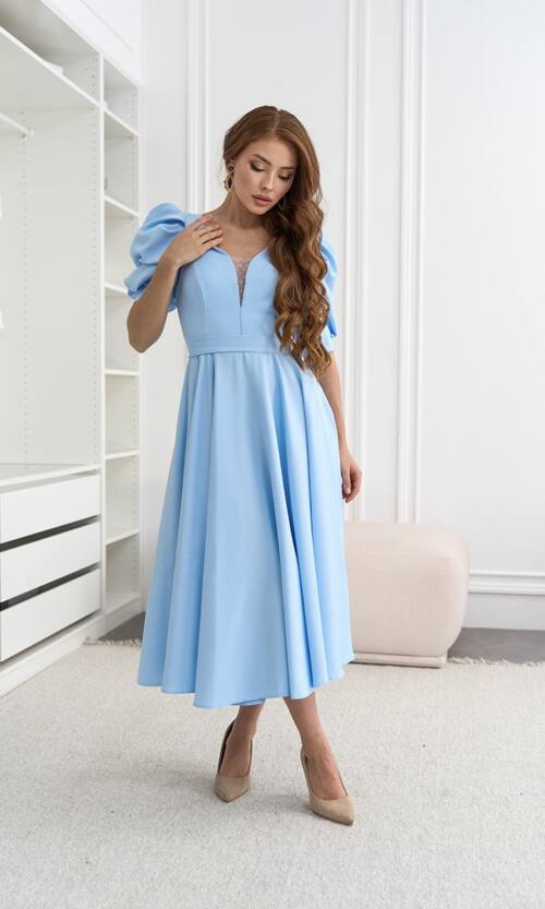 Коктейльна Сукня Прозора Спина 24049 Блакитна