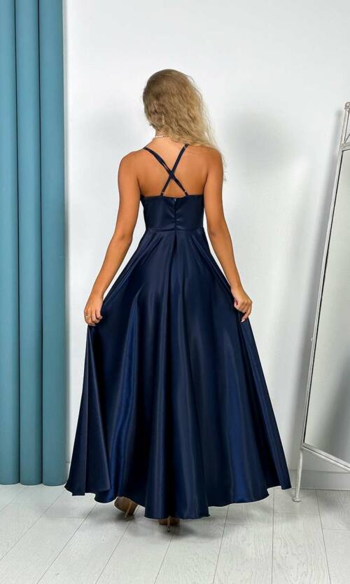 Вечірня Сукня Бретелі Атлас 24047 Синя