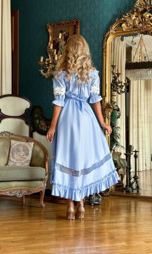 Коктейльное Платье Коттон Асимметрия 20149 Голубое