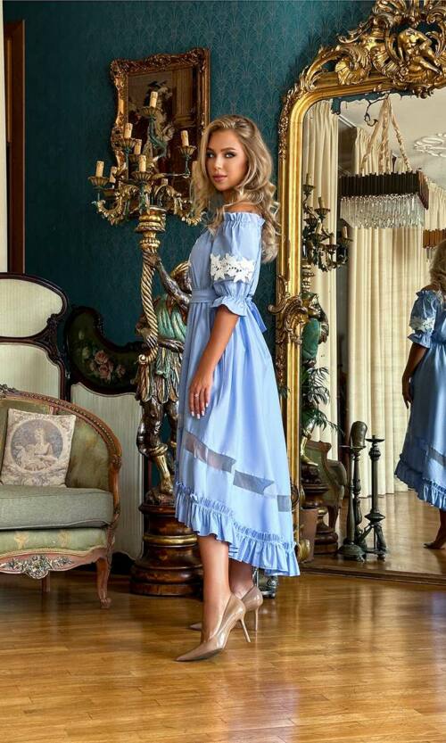 Коктейльное Платье Коттон Асимметрия 20149 Голубое