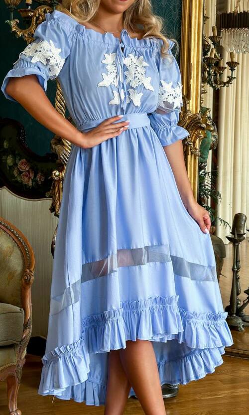 Коктейльное Платье Коттон Асимметрия 20149 Голубое