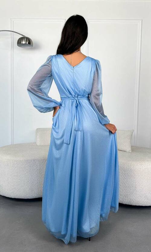 Вечірня Сукня Шифон Стрази 23058 Блакитна