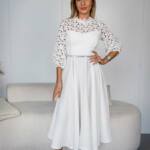 Коктейльна Сукня Ажурна Елегантна 24072 Молочна