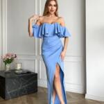 Вечірня Сукня Корсет Волан 24048 Блакитна