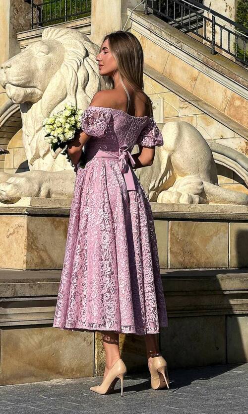 Вечірня Сукня Корсетна Гіпюрова 24046 Рожева