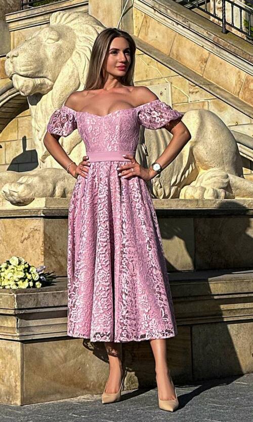 Вечірня Сукня Корсетна Гіпюрова 24046 Рожева