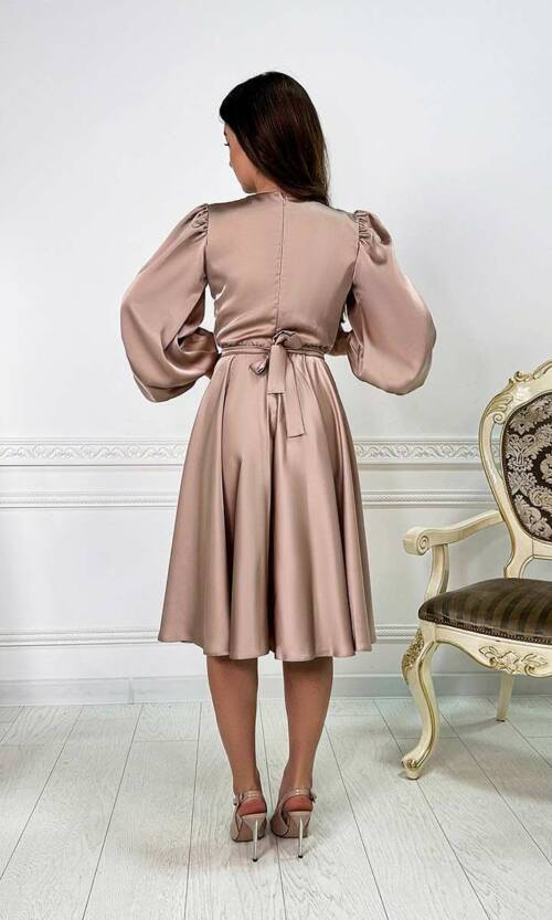 Коктейльна шовкова сукня запах 24008 Бежева