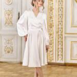 Коктейльна шовкова сукня запах 24008 Молочна