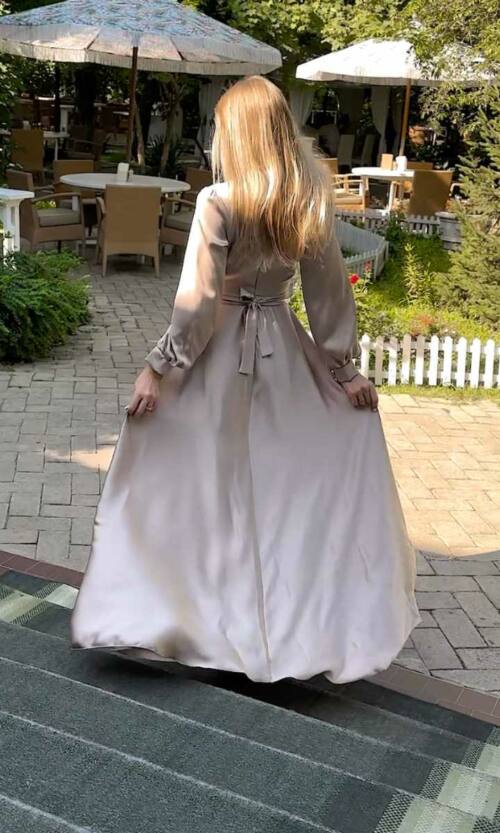 Вечірня сукня атлас шовк 23057 Бежева