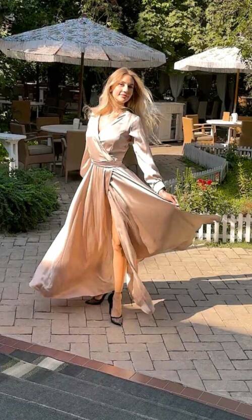 Вечірня сукня атлас шовк 23057 Бежева