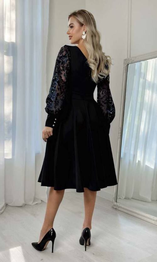 Коктейльна Сукня Гіпюр Рукава 22092 Чорна