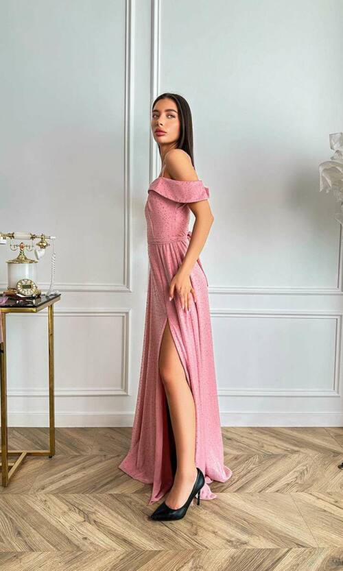 Вечірня сукня максі трикотаж 24012 Рожева