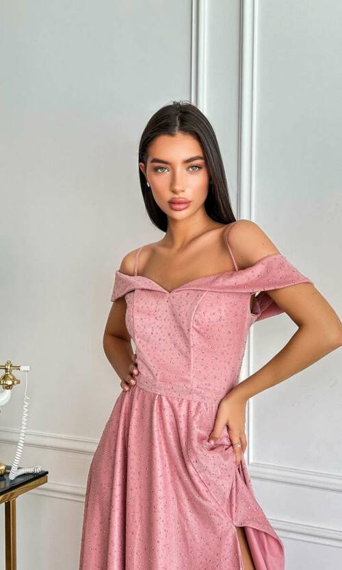 Вечірня сукня максі трикотаж 24012 Рожева