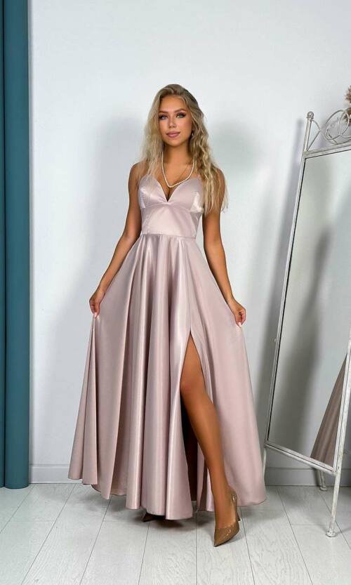 Вечірня Сукня Бретелі Атлас 24047 Моко