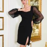 Коктейльна Сукня Бісерні Рукави 24056 Чорна