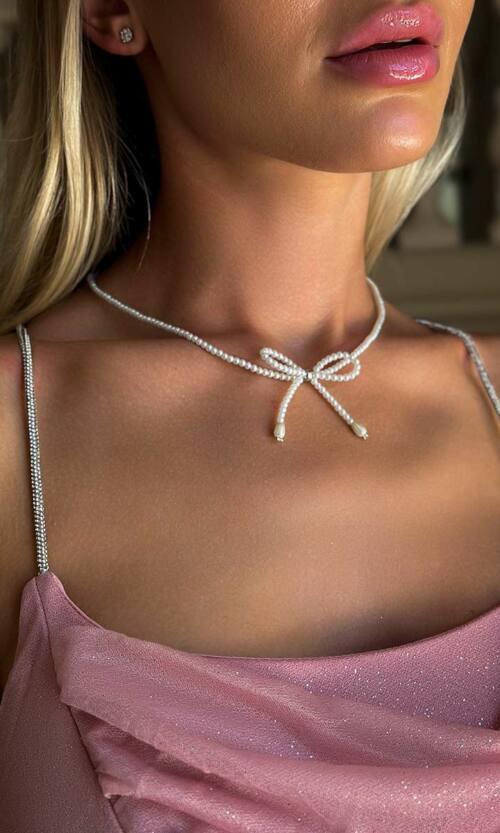 Колье из Жемчуга Бант 23553 Серебристое