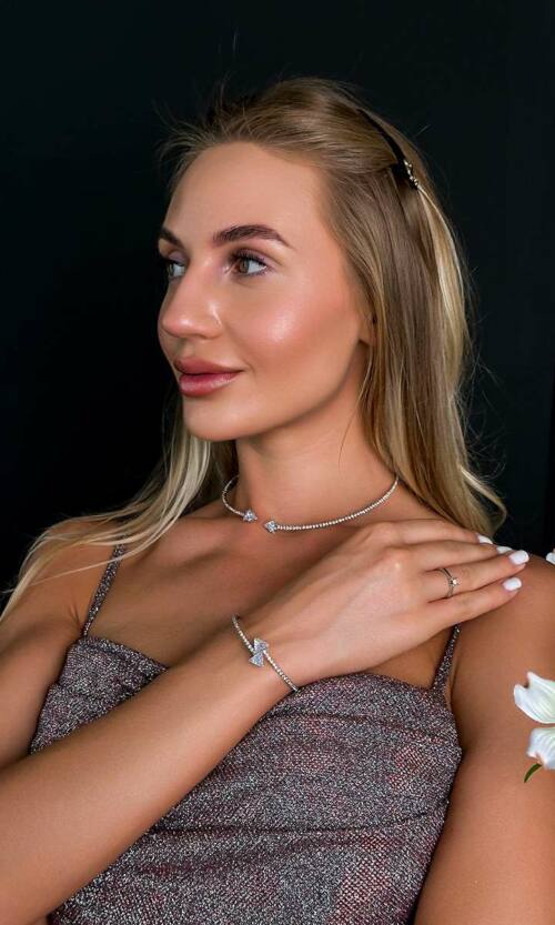 Чокер и Браслет Треугольник Бижутерия 23552 Серебряные