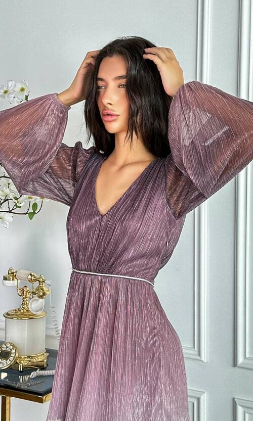 Коктейльна Сукня Сітка Гофре 24024 Рожева