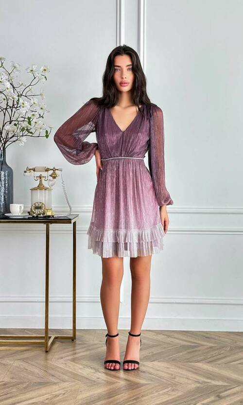 Коктейльна Сукня Сітка Гофре 24024 Рожева