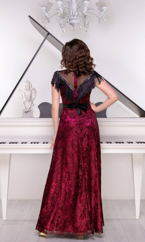 Вечірня Сукня Гіпюр Бахрома 9046 Бордова